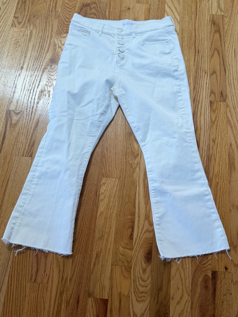 LOFT White Crop Flare Button-Front Jeans